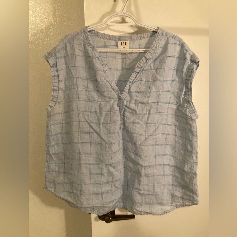 GAP Women's Blue Sleeveless linen Top